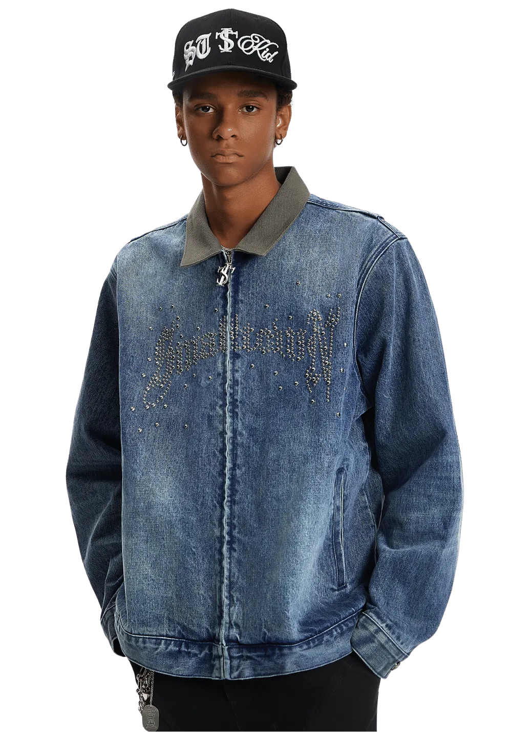 Studded Washed Denim Jacket