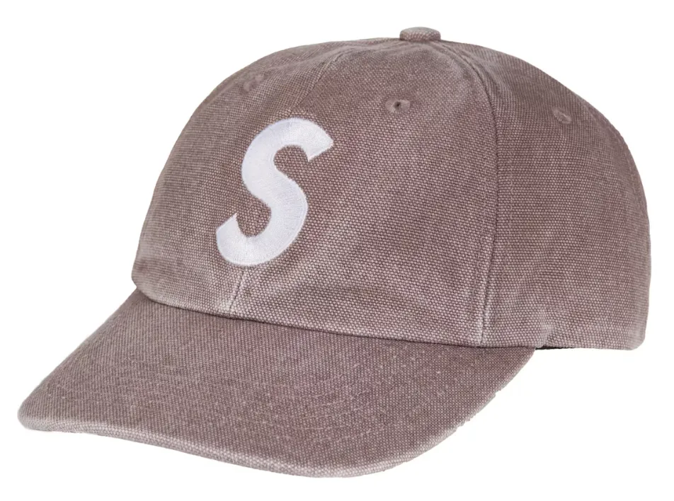 Supreme Pigment Coated Canvas S Logo 6 Panel Dad Hat Khaki
