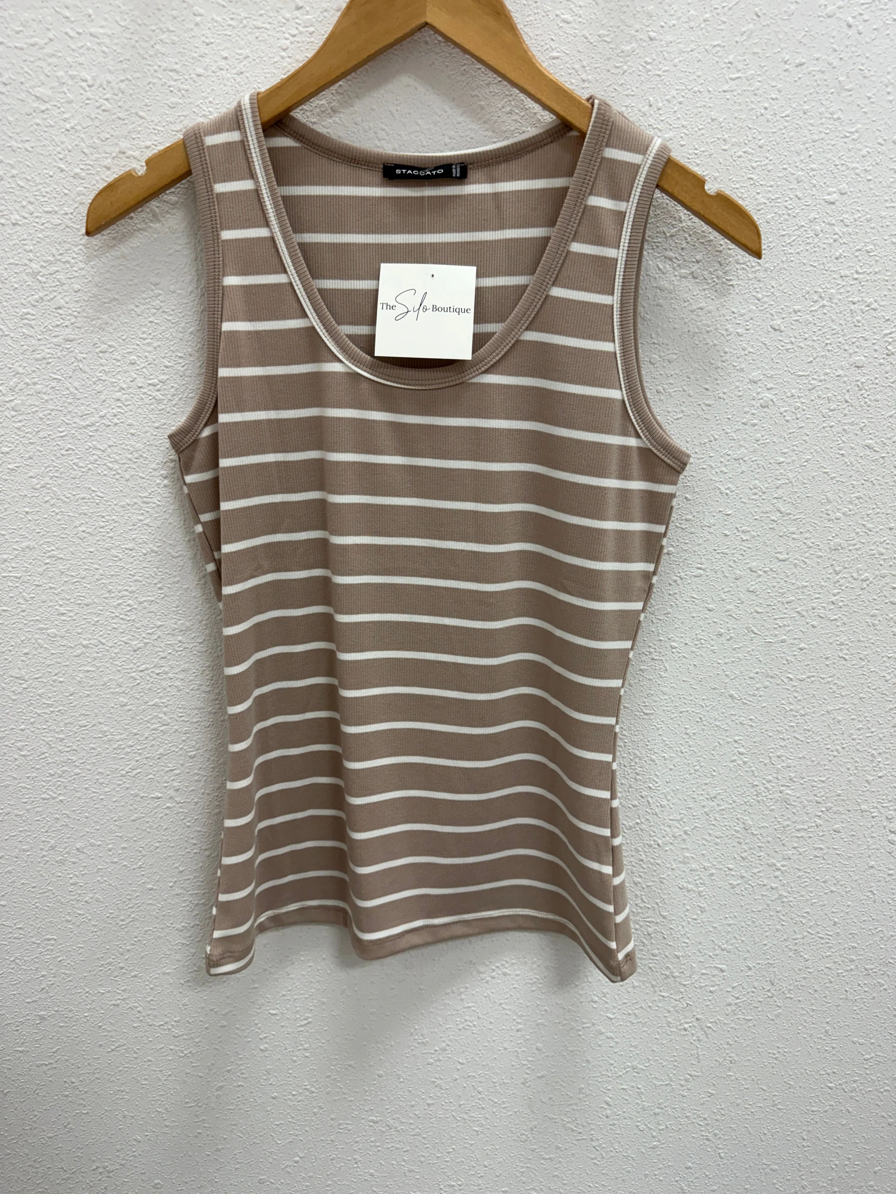 Taupe and White Stripe Tank Top