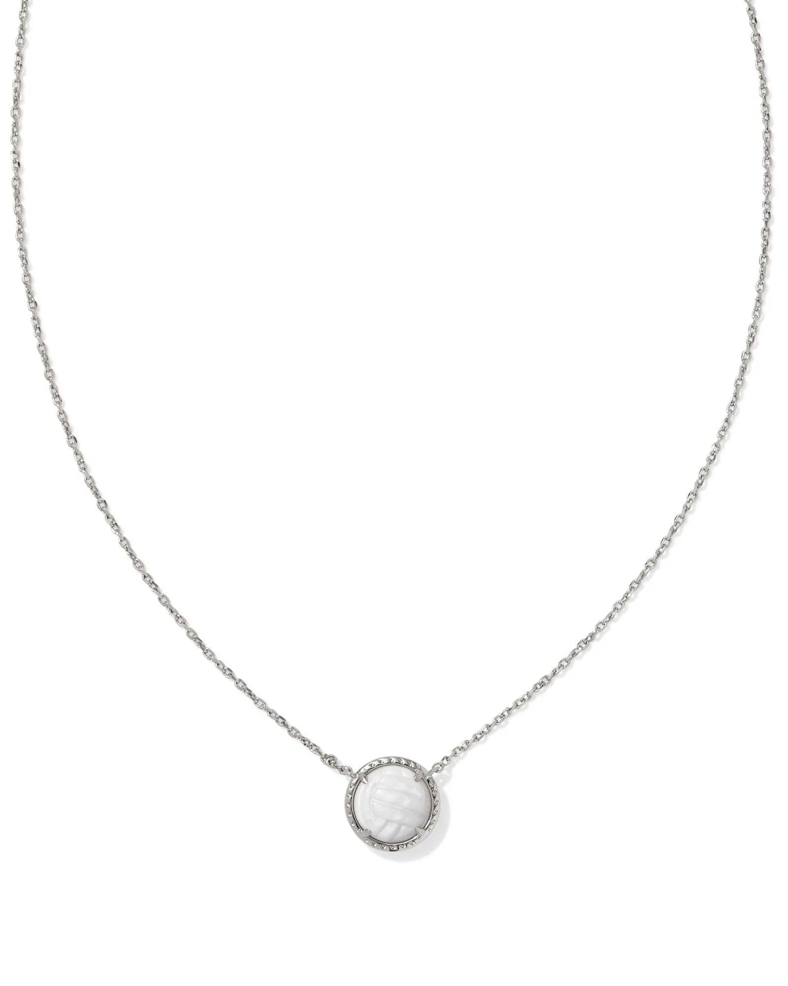 Volleyball Pendant Necklace in Rhodium White Mother of Pearl