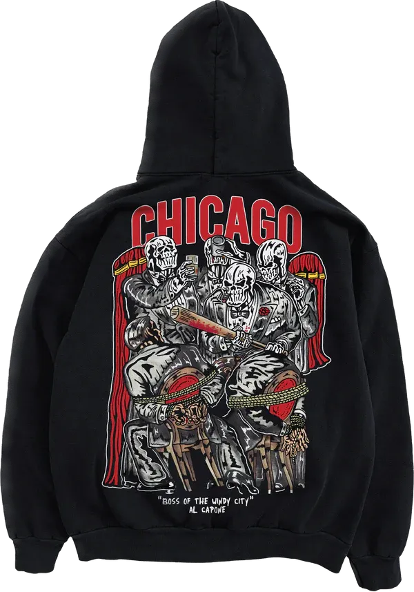 Warren Lotas Boss Of The Windy City Stone Washed Hoodie Black Red